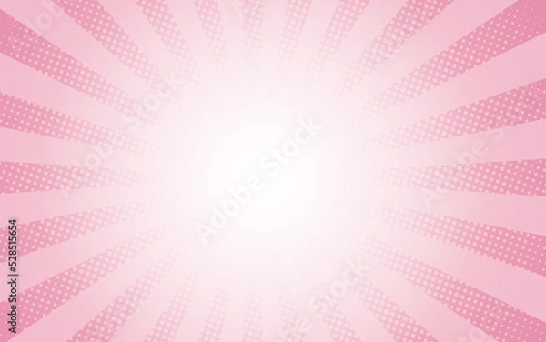 Fototapeta Sun rays retro vintage style on pink background, Comic pattern with starburst and halftone. Cartoon retro sunburst effect with dots. Rays. Summer banner vector illustration