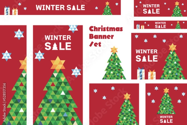 Obraz バナーセット_クリスマスツリー_カラフル