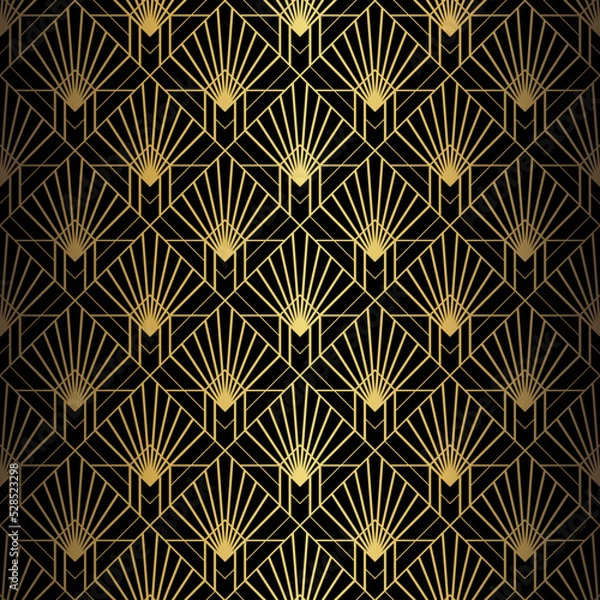 Fototapeta Art Deco Pattern. Vector background in 1920s style. Gold black texture