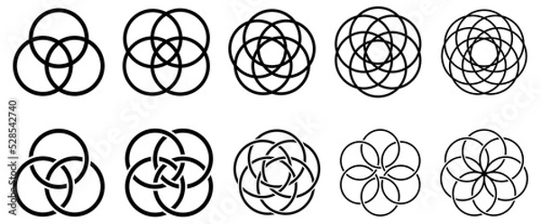 Fototapeta Simple overlapping circles vector drawing, version with three to seven objects, also interlocked rounds style