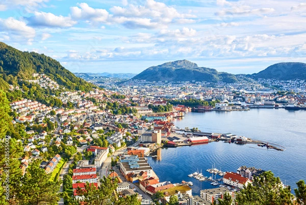 Obraz Bergen viewed from mountain in Sandviken, Norway