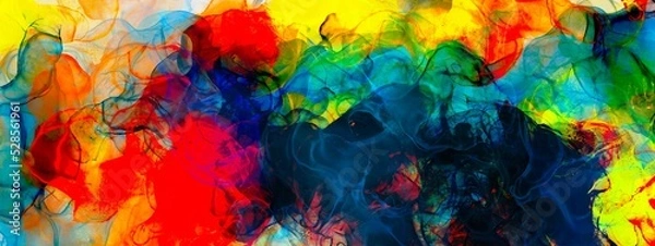 Fototapeta multicoloured alcohol ink background with bright colours on the black background, fluid liquid texture