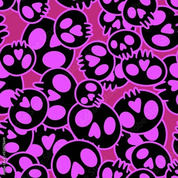 Fototapeta Cartoon doodle seamless Halloween skulls pattern for wrapping paper and clothes print and kids accessories