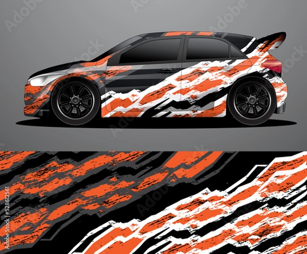 Obraz Rally car decal graphic wrap vector, abstract background