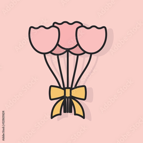 Fototapeta Wedding flower bouquet icon on pink background. Simple elegant line vector symbol in color
