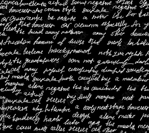 Fototapeta Abstract typographic vector seamless pattern with handwritten unreadable words, "chalk writings on blackboard" 