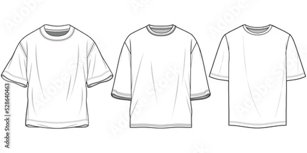 Fototapeta Oversize T-Shirt, Baggy T-Shirt Sets Fashion Illustration, Vector, CAD, Technical Drawing, Flat Drawing, Template, Mockup.	