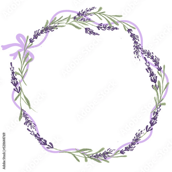 Obraz Circle frame of hand drawn lavender violet purple with ribbon