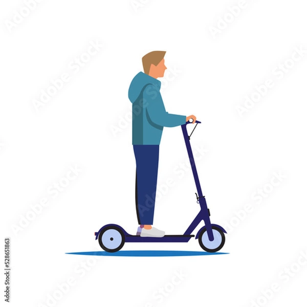 Fototapeta Isolated picture of a man on the electric kick scooter on the white background vector illustration 
