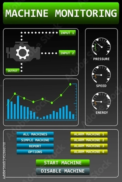 Fototapeta Screen with machine monitoring