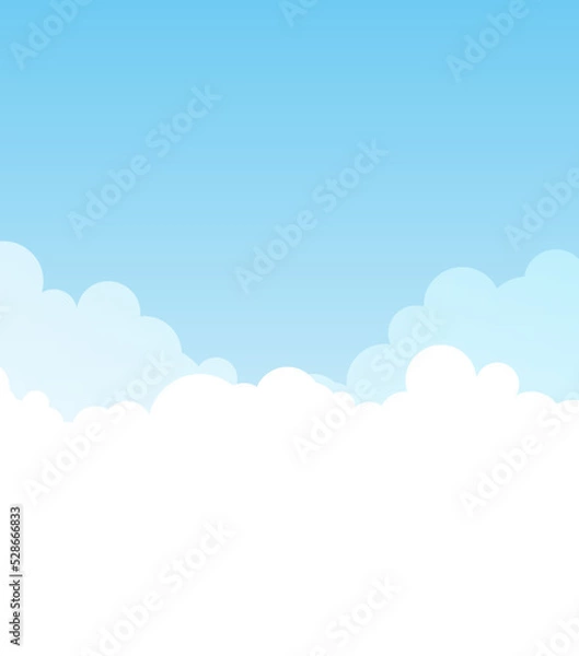 Obraz Cartoon cloudscape - Vector beautiful background illustration with cumulus clouds in the sky.