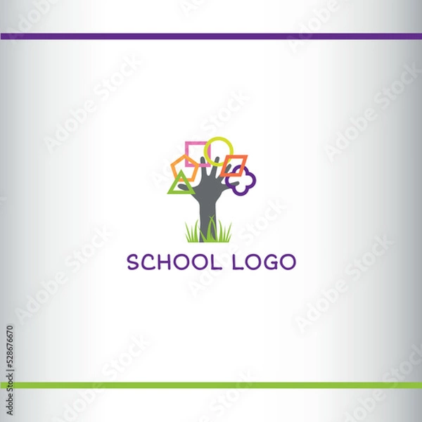 Fototapeta Logo for School and kindergarten. Hand and Shapes. Tree shape. Vector Logo Design Template.