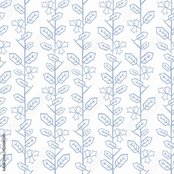 Obraz Floral geometric light  blue line pattern with bell flowers. Good for fabric,fashion, home decor and grafic design in folk vintage scandinavian style.