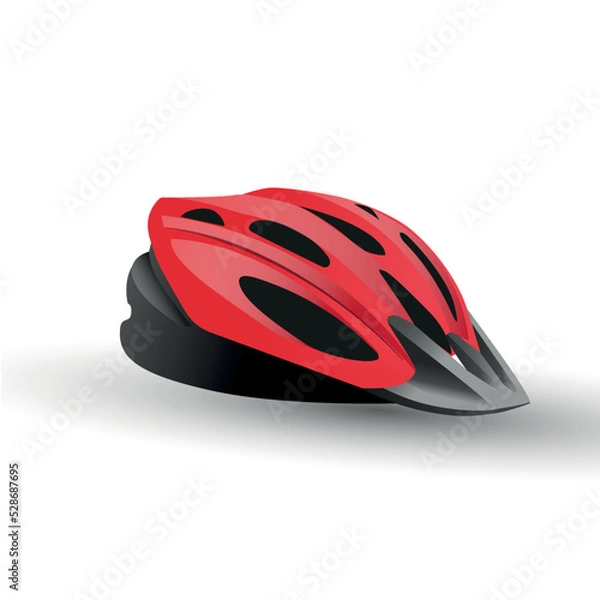 Fototapeta Bicycle Helmet. Head Safety. Red Color. Vector illustration. Isolated On White Background.