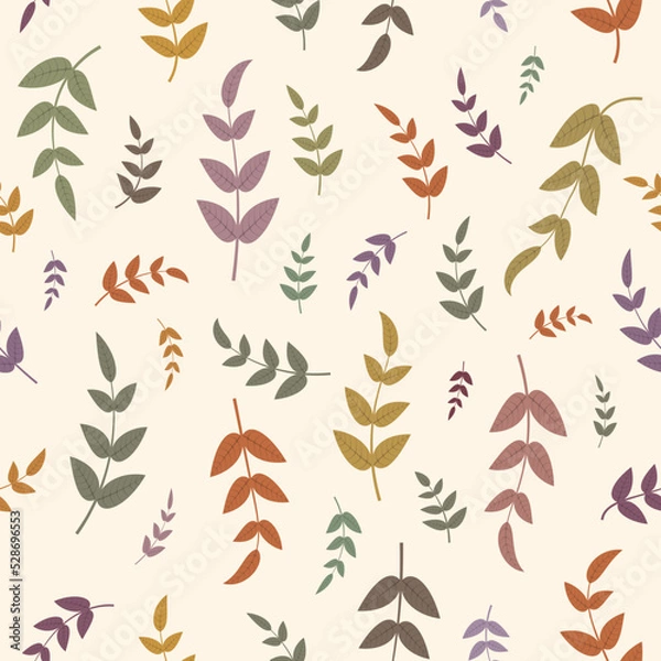 Fototapeta Autumn colors branches Seamless pattern Falling leaves Vector illustration Isolated on a beige background