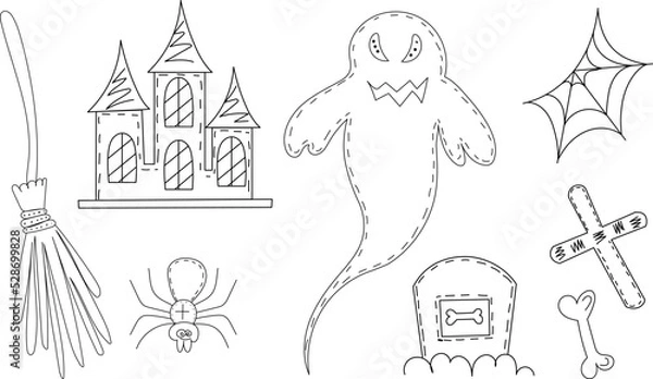 Obraz set for halloween doodle sketch, outline vector