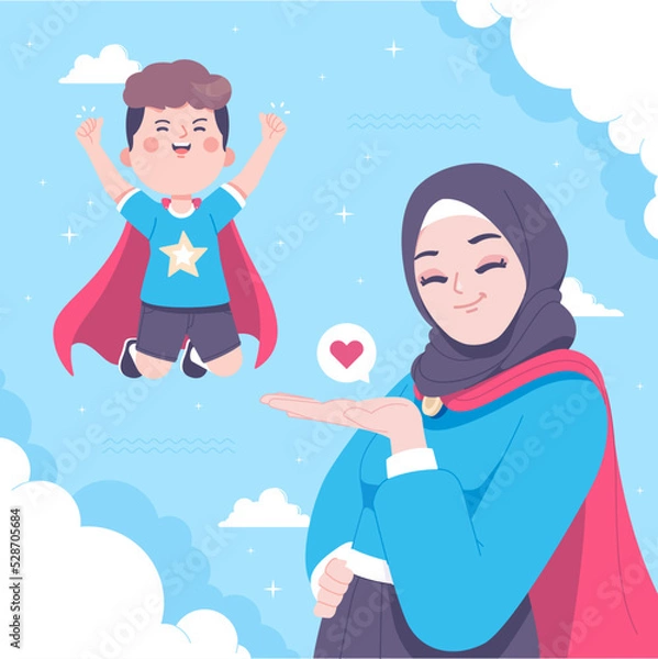 Fototapeta hand drawn super mom illustration background