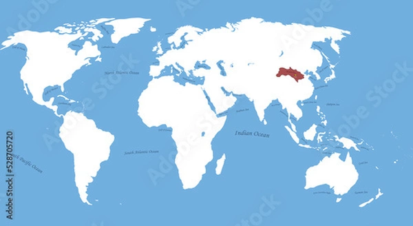 Obraz Western Xia Empire the largest borders with all world map and sea and ocean names detailed map