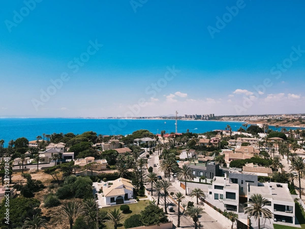 Fototapeta Summer card, turquoise sea and beach in Spain,Cabo Roig, Orihuela Costa