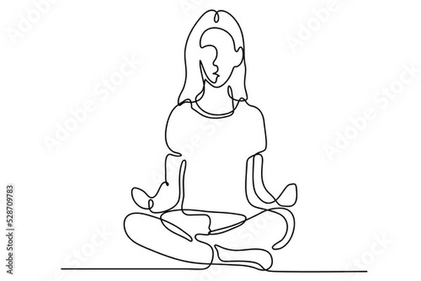 Fototapeta Continuous one line drawing. Woman sitting cross legged meditating. Vector illustration