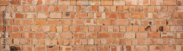 Fototapeta Brown orange damaged rustic brick wall brickwork stonework masonry texture background banner panorama pattern