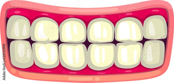 Fototapeta Cartoon mouth with white teeth, vector smile jaws