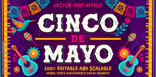 Obraz Cinco de Mayo - Editable Vector Text Effect - May 5, holiday in Mexico. Fiesta banner movie poster design 