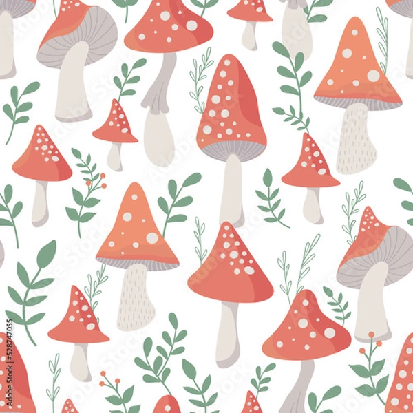 Obraz cute red fly agaric mushrooms. seamless pattern