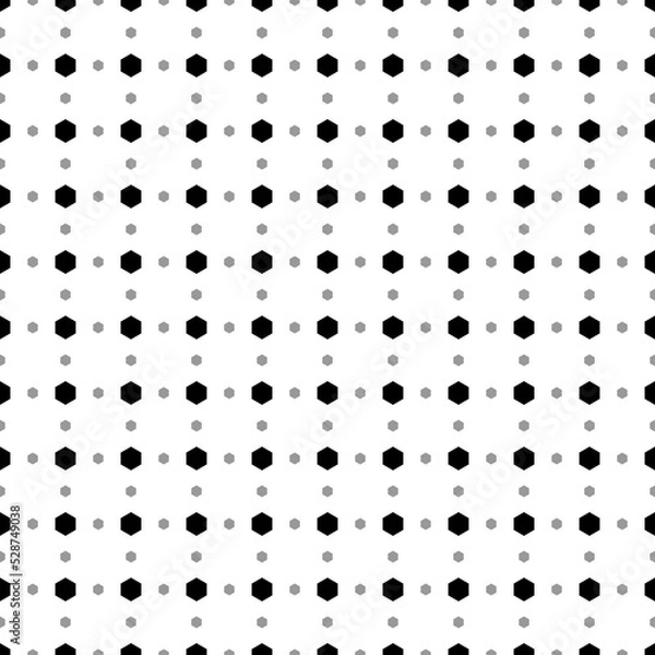 Fototapeta Square seamless background pattern from geometric shapes are different sizes and opacity. The pattern is evenly filled with black hexagon symbols. Vector illustration on white background