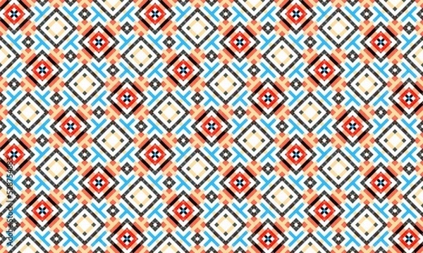 Fototapeta seamless pattern with colorful square shapes on blue, red and white color concept 