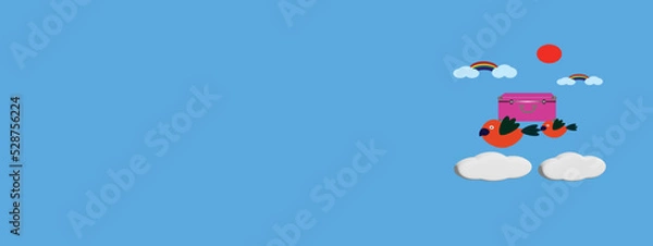 Fototapeta 3d vector image of a bird carrying a backpack on a vacation