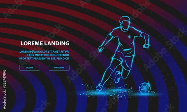 Obraz Soccer player dribbling with the ball. Vector Sports Background for Landing Page Template.