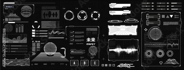 Obraz futuristic shape element HUD, GUI, Science fiction, cyberpunk, retrofuturism, concept, vaporwave abstract element 