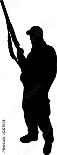 Obraz Black and white silhouette of a soldier with a weapon. A special forces soldier aims and shoots a rifle or a machine gun at the enemy