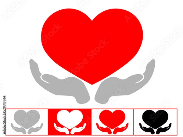 Fototapeta Charity logo, hands supporting heart icon flat design vector illustration