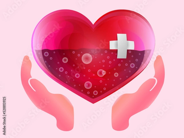 Fototapeta Charity hands supporting heart icon flat design vector illustration