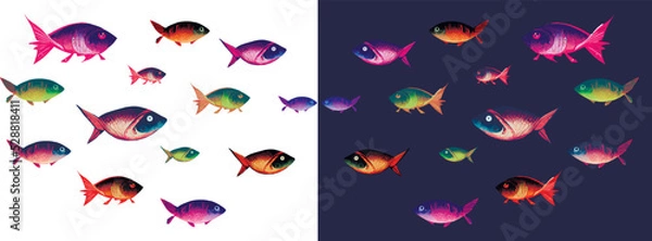 Fototapeta Fish pattern. Many different fish, sea, river, colorful