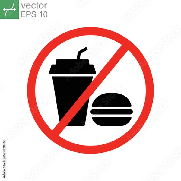 Fototapeta prohibition no food and drink icon. Flat style. No eating or drinking logo. No junk food. Stop fast food for fitness and diet boundary logo. vector illustration design on white background. EPS 10