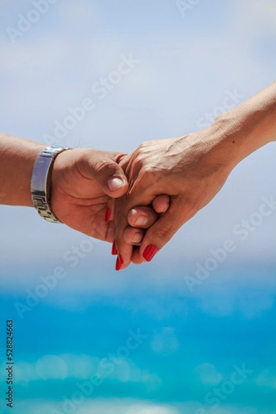 Obraz Wedding couple hands are taking each other