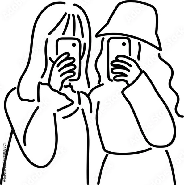 Obraz 友達と自撮り　女の子　イラスト