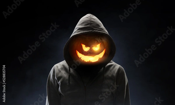 Fototapeta Scary and creepy male monster with gouged eyes looking like a skull