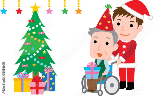 Fototapeta 老人施設でクリスマスパーティのおじいさん