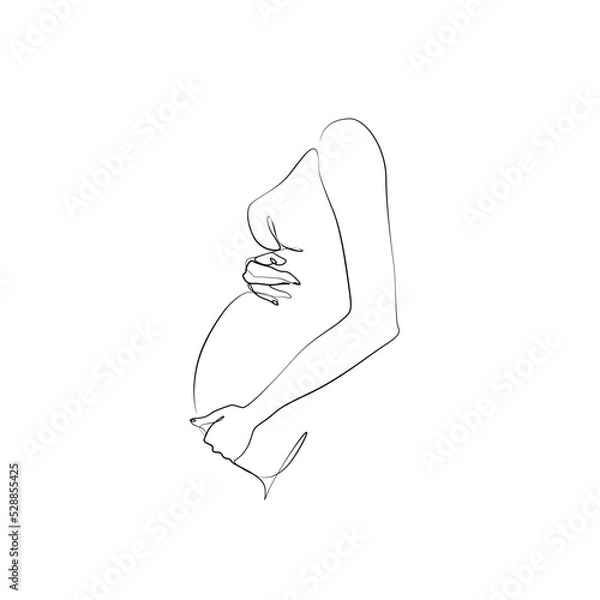 Fototapeta Pregnant woman abstract silhouette, pregnancy, continuous line drawing, print for clothes and logo design, emblem or logo design, isolated vector illustration.