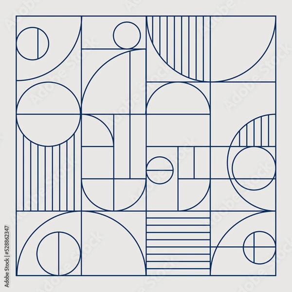Fototapeta Geometric Pattern With Minimalist Mid Century Modern Blue Line Pattern Art Print For Glass And Wooden Art Work. Flat Hand Lines Drawing In Gold Color With Transparent Background. Use For Door And Wind