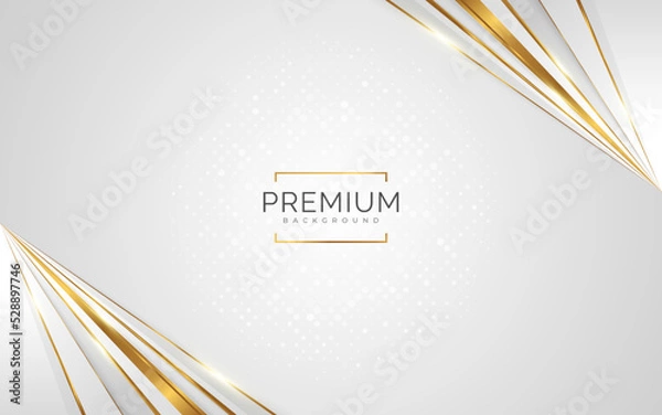 Obraz Luxury White and Gold Background with Golden Lines and Paper Cut Style. Premium Gray and Gold Background for Award, Nomination, Ceremony, Formal Invitation or Certificate Design