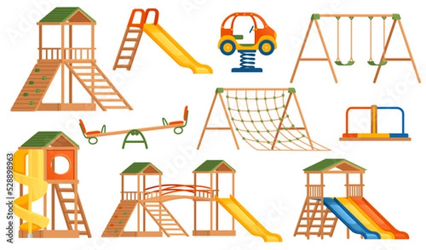 Obraz Collection of different types kids playground vector illustration isolated on white background