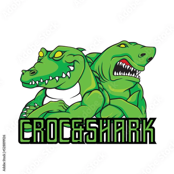 Obraz crocodile and shark cartoon illustration