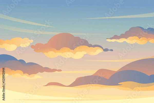 Fototapeta Sunset evening sky with clouds background vector wide horizontal illustration
