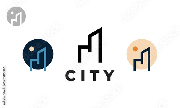 Fototapeta City Logo Design With Minimalist Lines ,Vector Template