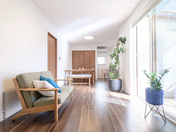 Obraz 白基調の美しい新築住宅のリビング